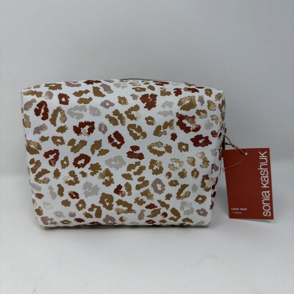 Sonia Kashuk Loaf Makeup Gold Leopard Print Cosmetic Bag 8x6x4” - New With Tags